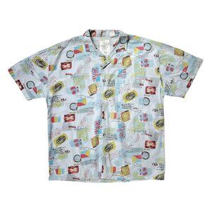 80s vintage art pattern short sleeve button up shirt avant-garde doodle print.